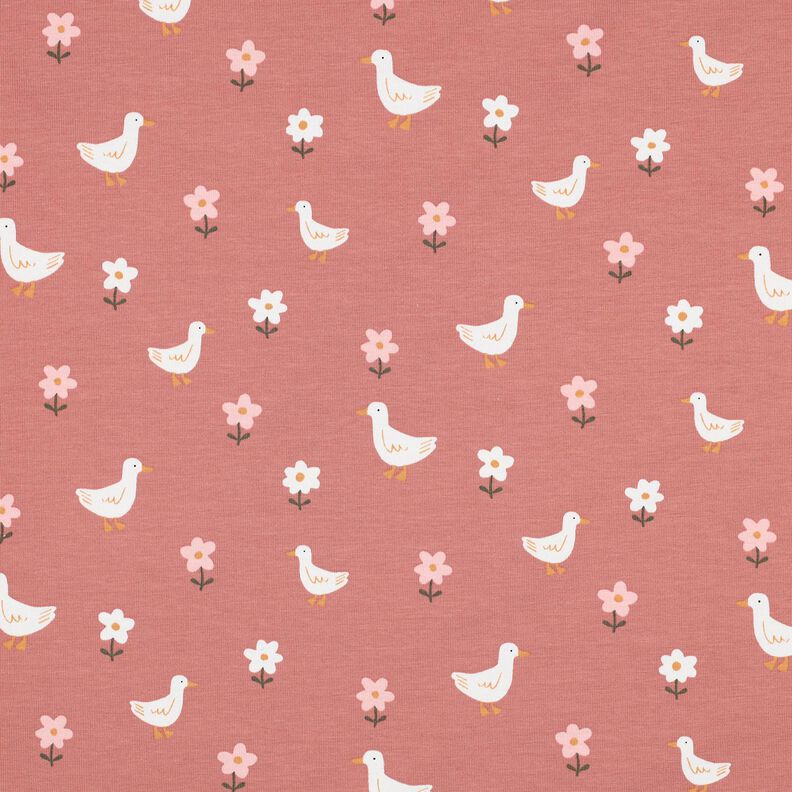 Bomuldsjersey G&aelig;s p&aring; blomsterengen | Poppy Fabrics &ndash; m&oslash;rk gammelrosa/hvid,  image number 1