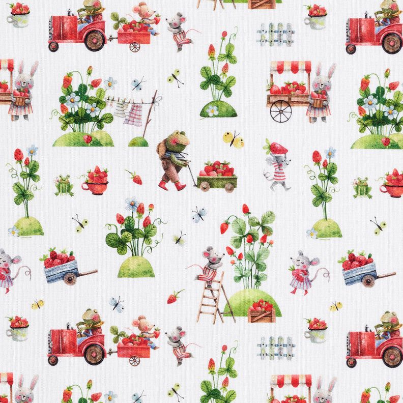 Bomuldspoplin jordbærhøst Digitaltryk – hvid,  image number 1
