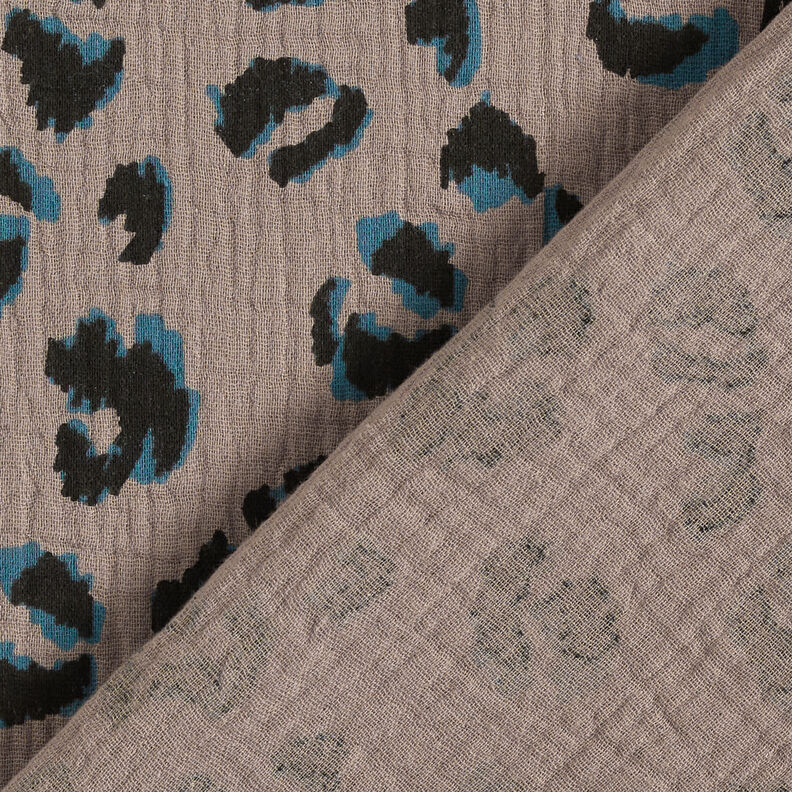 Musselin/Dobbelt-Crincle stof Leo – taupe/petrol,  image number 4