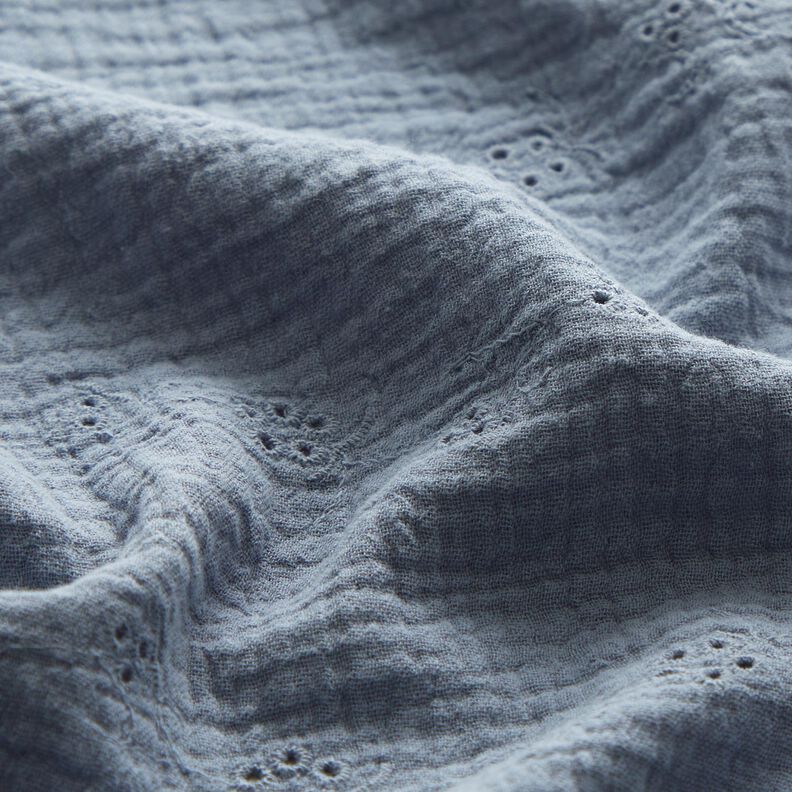 Musselin/Dobbelt-Crincle stof Hulbroderi Blomsterranker – blågrå,  image number 2