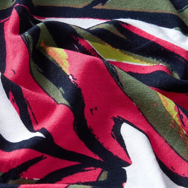 Viskosejersey store blade – intens pink/natblå | Reststykke 60cm,  image number 2