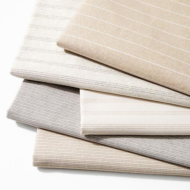 Dekorationsstof kanvas fine striber genanvendt – mørkebeige,  image number 5