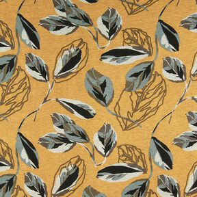 Viskosejersey store efter&aring;rsblade &ndash; karrygul/skiffergr&aring;, 