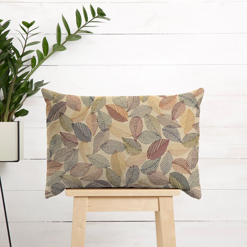 Dekorationsstof Gobelin bladskitser – lysebeige/grøn,  image number 5