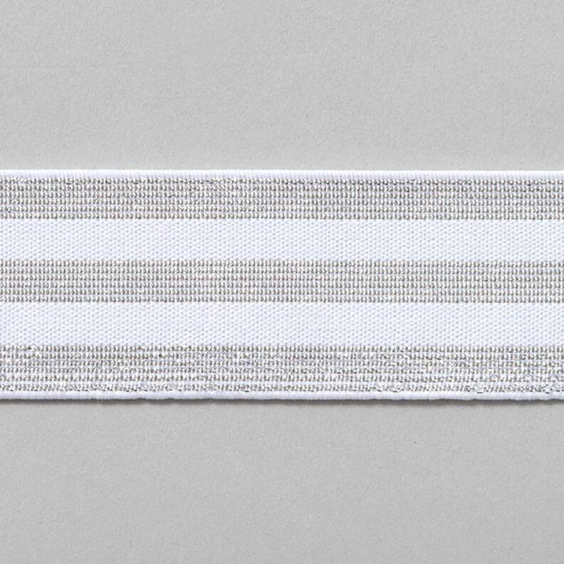 Stribet elastikbånd [40 mm] – hvid/sølv,  image number 1