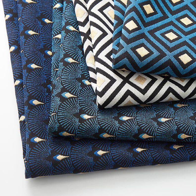 Dekorationsstof Jacquard Art deco romber – uldhvid/guld,  image number 5