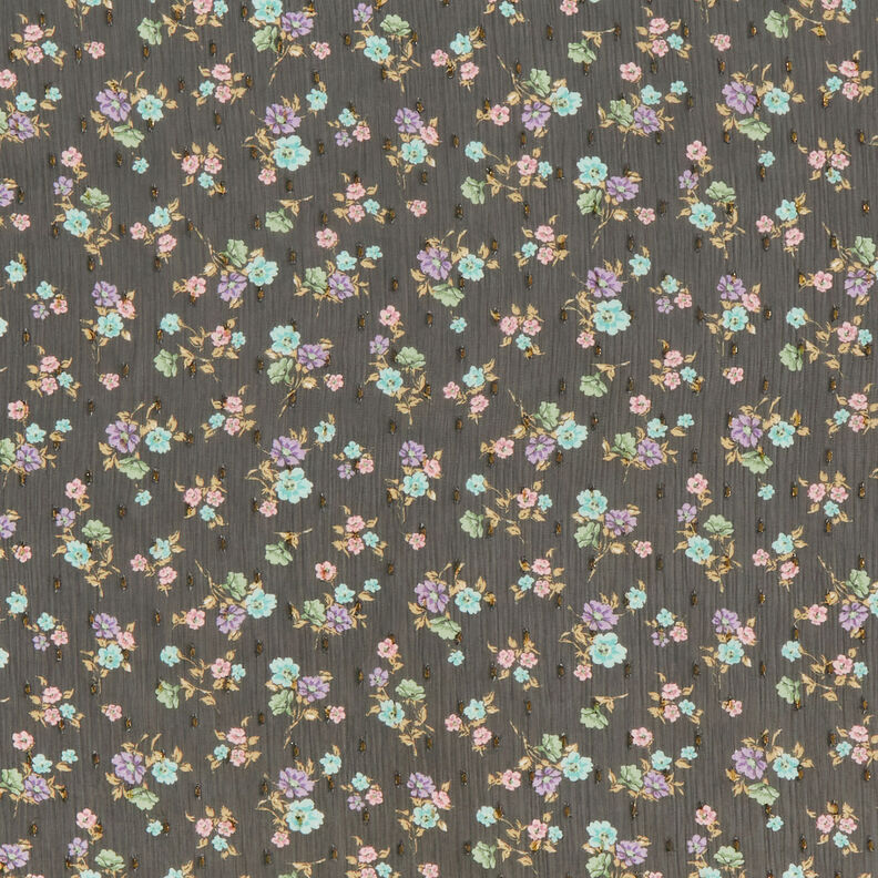 crêpe chiffon dobby og blomster – sort/lyseblå,  image number 1