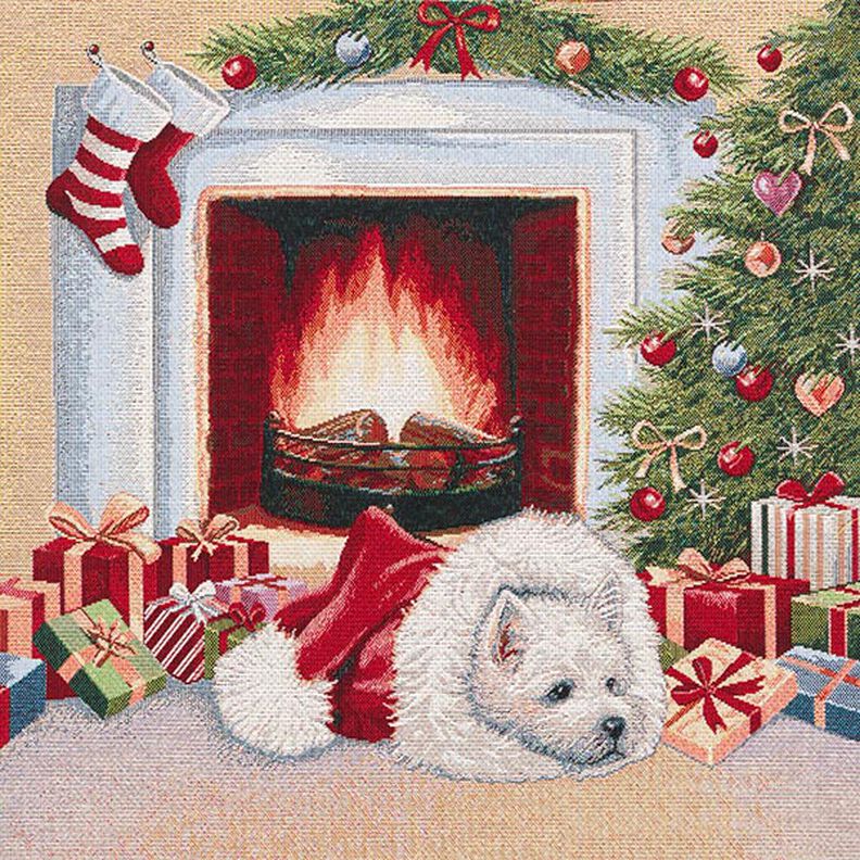 Panel Gobelin Hund til festdagen – grøn/rød,  image number 1