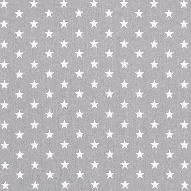 Bomuldspoplin mellemstore stjerner – grå/hvid,  image number 1