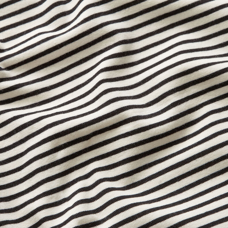 Bomuldsjersey smalle striber &ndash; creme/sort,  image number 2
