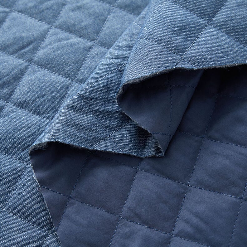 Quiltet stof chambray ensfarvet – jeansblå,  image number 3