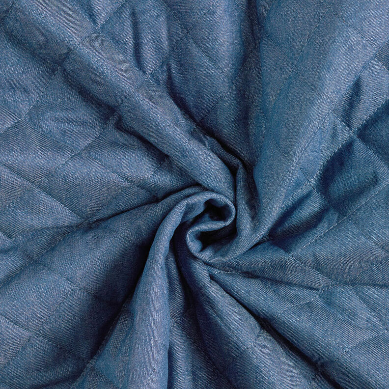 Quiltet stof chambray ensfarvet – jeansblå,  image number 5