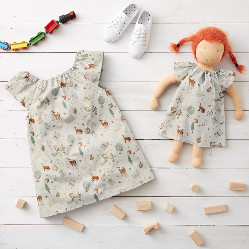 Bomuldspoplin Lille eventyrer Digitaltryk – elfenben,  image number 6