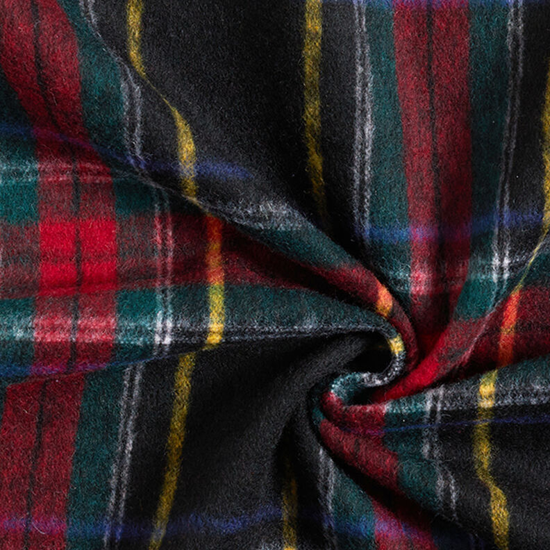 Frakkestof blanding af ny uld skotskternet – sort/rød,  image number 3