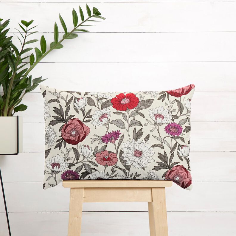 Bomuldsstof Cretonne farverige blomster – drue/natur,  image number 5