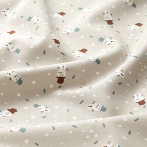 Bomuldsstof Poplin søde snemænd – lys taupe, 