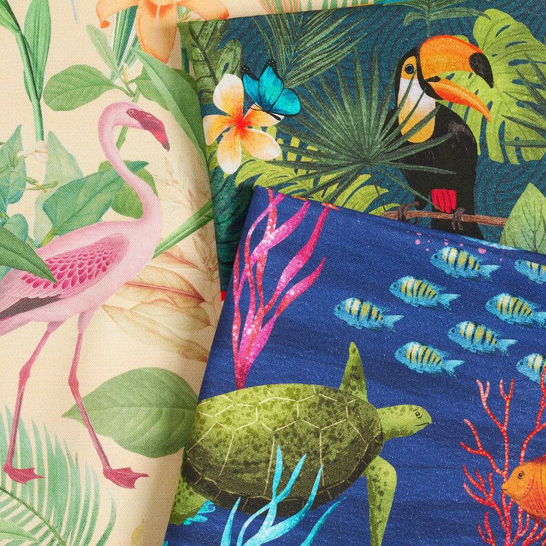 Dekorationsstof Halvpanama jungledyr – beige/grøn,  image number 5