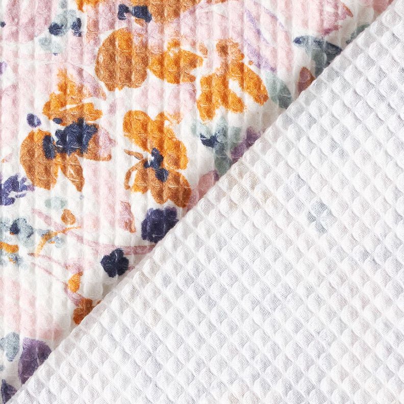 Vaffelpiqué akvarelblomster | Poppy Fabrics – hvid/lavendel,  image number 4