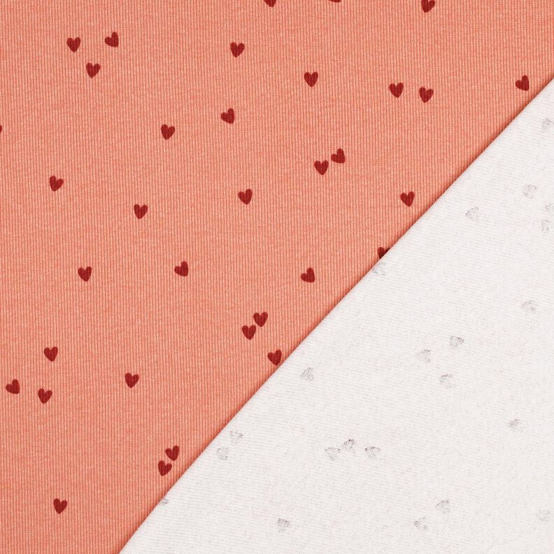 Rib-jersey spredte hjerter | Poppy Fabrics – laksefarvet/mørkerød,  image number 4