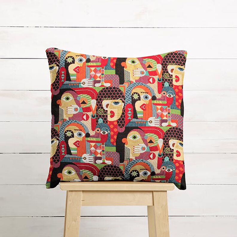 Dekorationsstof Gobelin abstrakte ansigter – sort,  image number 5