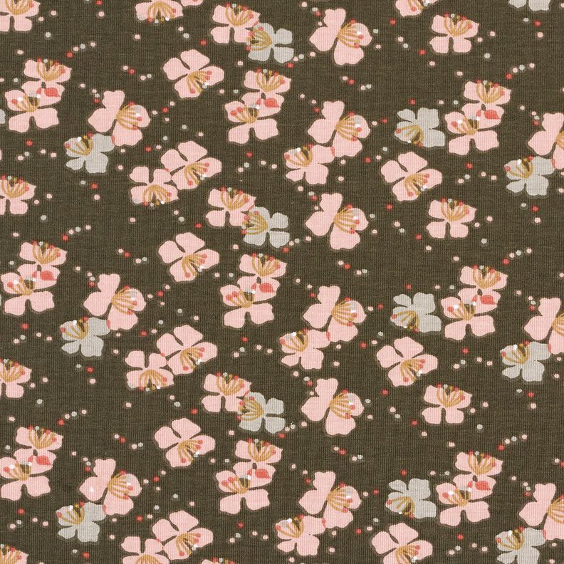 Bomuldsjersey søde små blomster – kaki,  image number 1