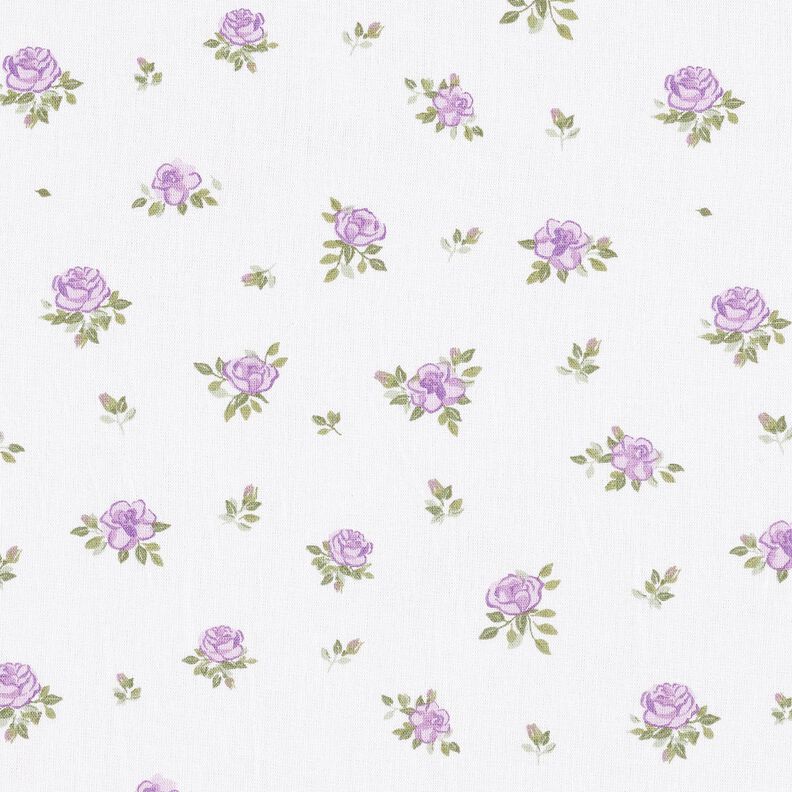 Bomuldspoplin fine roser – lavendel/hvid,  image number 1