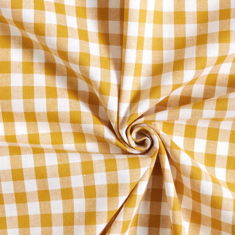Bomuldsstof Vichy tern 1 cm – sennep/hvid,  image number 3