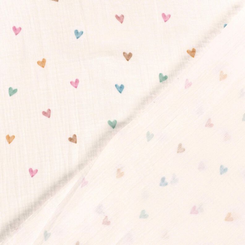 Musselin/Dobbelt-Crincle stof farverige hjerter Digitaltryk – hvid,  image number 4