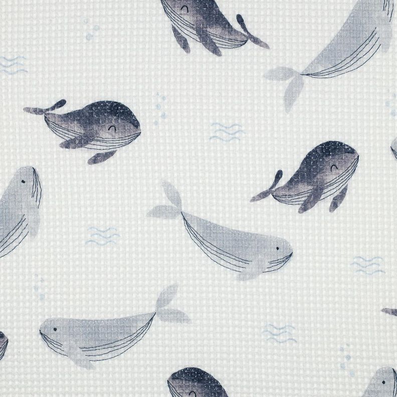 Vaffelpiqué Hvaler Digitaltryk | Poppy Fabrics – elfenben/blågrå,  image number 1