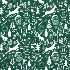 Bomuldsstof Cretonne glædelig jul – blågran/hvid, 