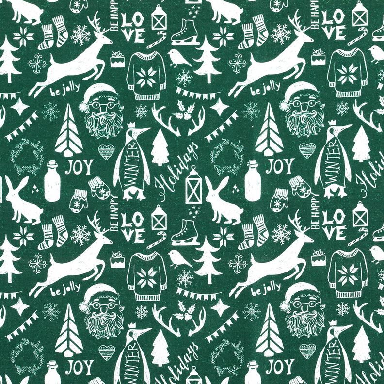 Bomuldsstof Cretonne glædelig jul – blågran/hvid,  image number 1