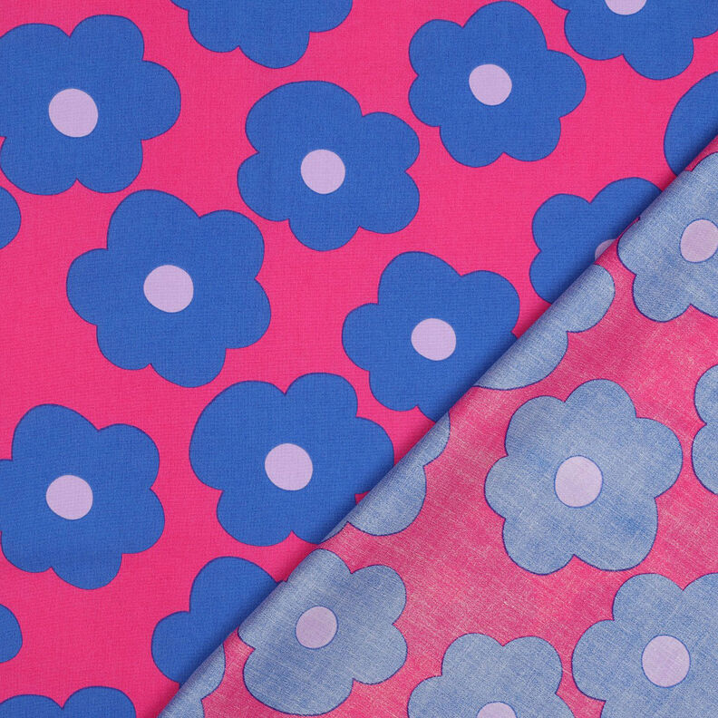 Bomuldspoplin Big Flower | Nerida Hansen – intens pink/jeansblå,  image number 4