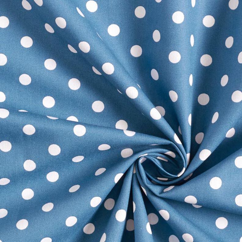 Bomuldspoplin store prikker – jeansblå/hvid,  image number 5