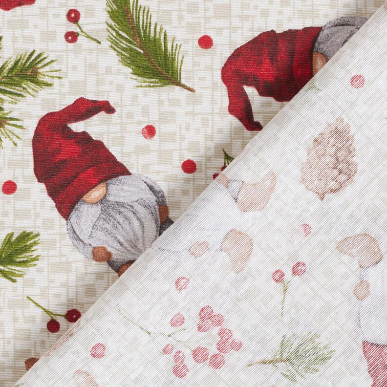 Dekorationsstof Canvas Nisse med hue – lysebeige/mørkerød,  image number 4