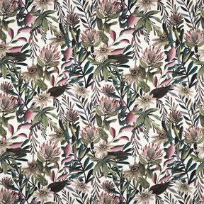 Dekorationsstof Canvas kunstf&aelig;rdige blomster &ndash; elfenben/m&oslash;rk fyr, 