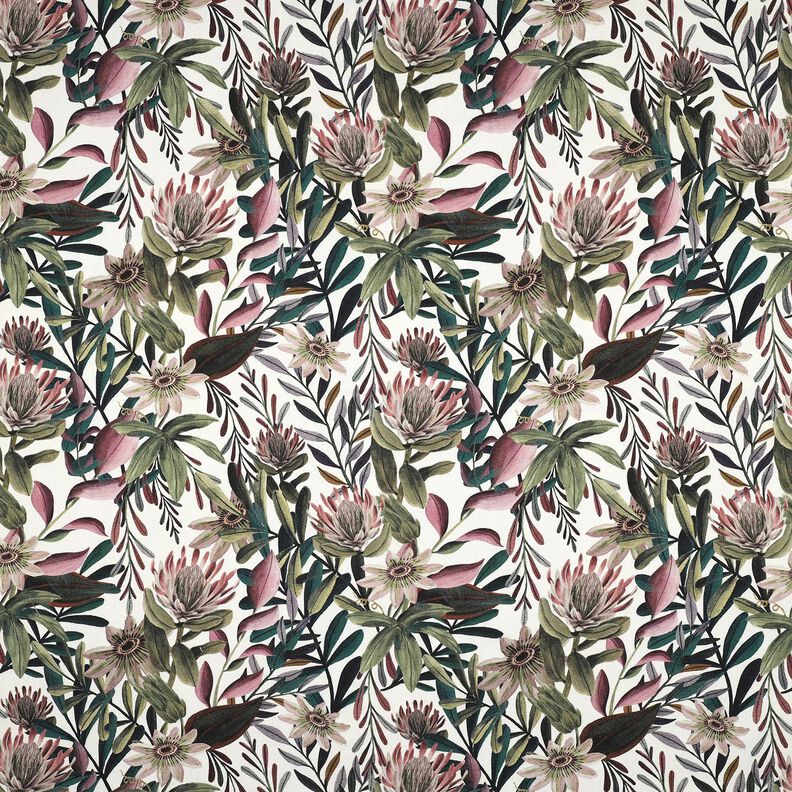 Dekorationsstof Canvas kunstf&aelig;rdige blomster &ndash; elfenben/m&oslash;rk fyr,  image number 1