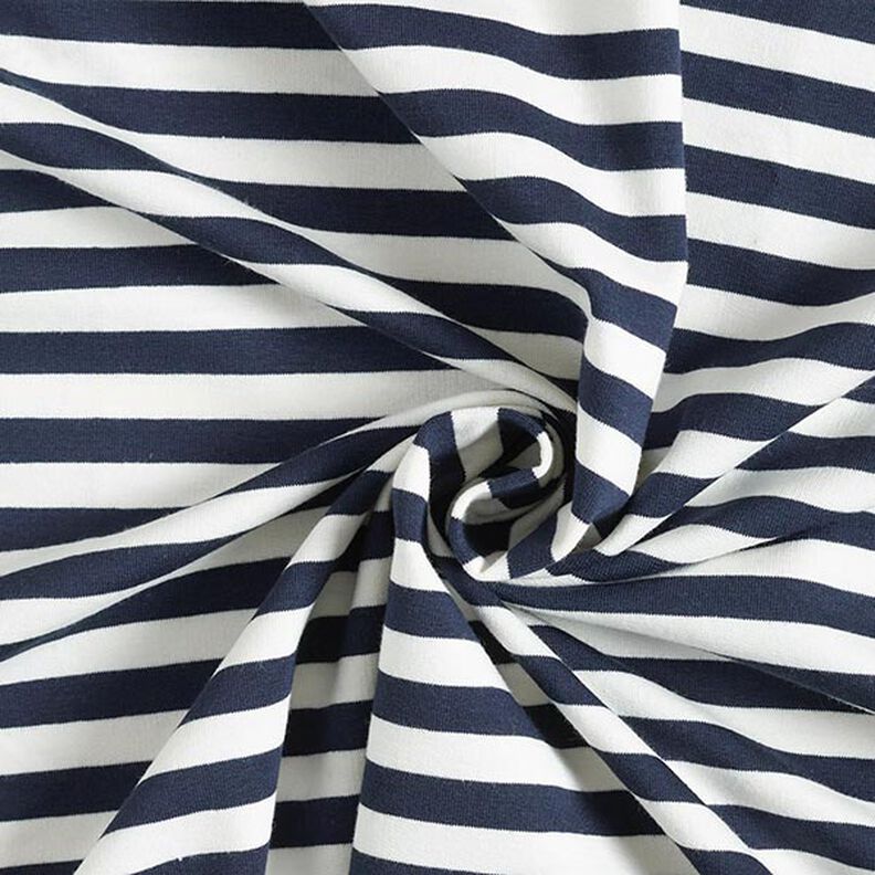 French Terry Sommersweat garnfarvede striber – uldhvid/marineblå,  image number 4