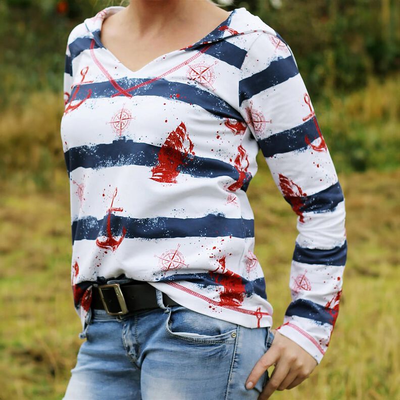 Bomuldsjersey Ankre og skibe | Glitzerpüppi – marineblå/hvid,  image number 4