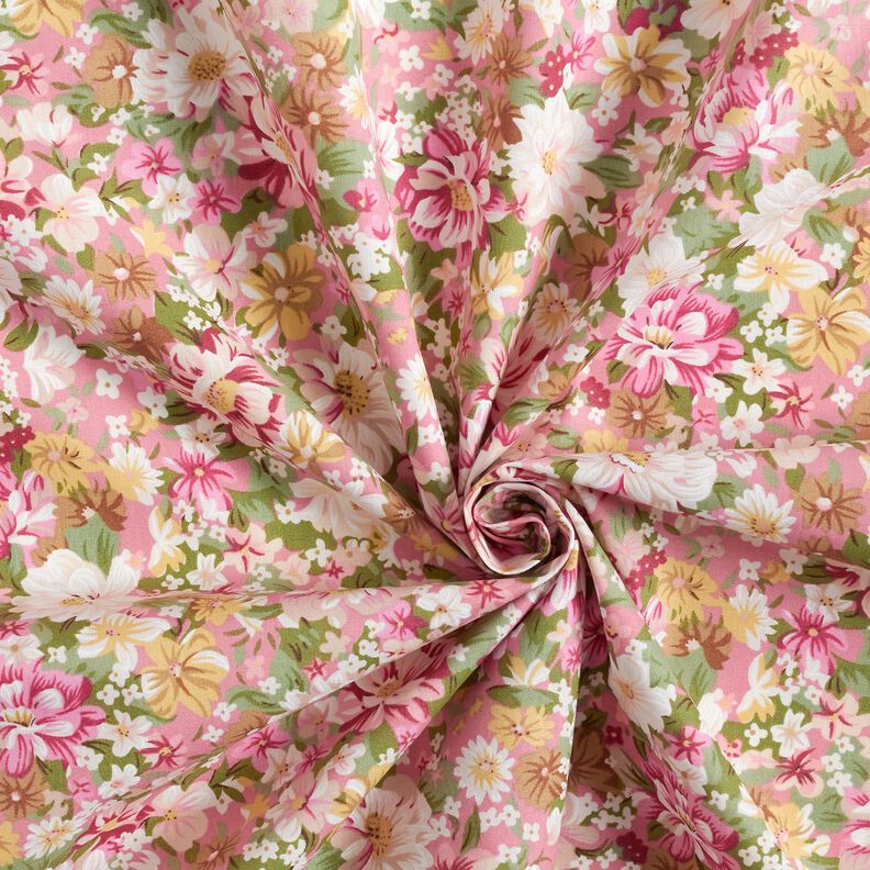 Bomuldspoplin romantiske blomster – rosa/beige,  image number 3