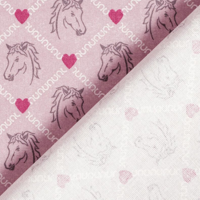 Bomuldsstof Cretonne heste og hjerter pink – rosa,  image number 4