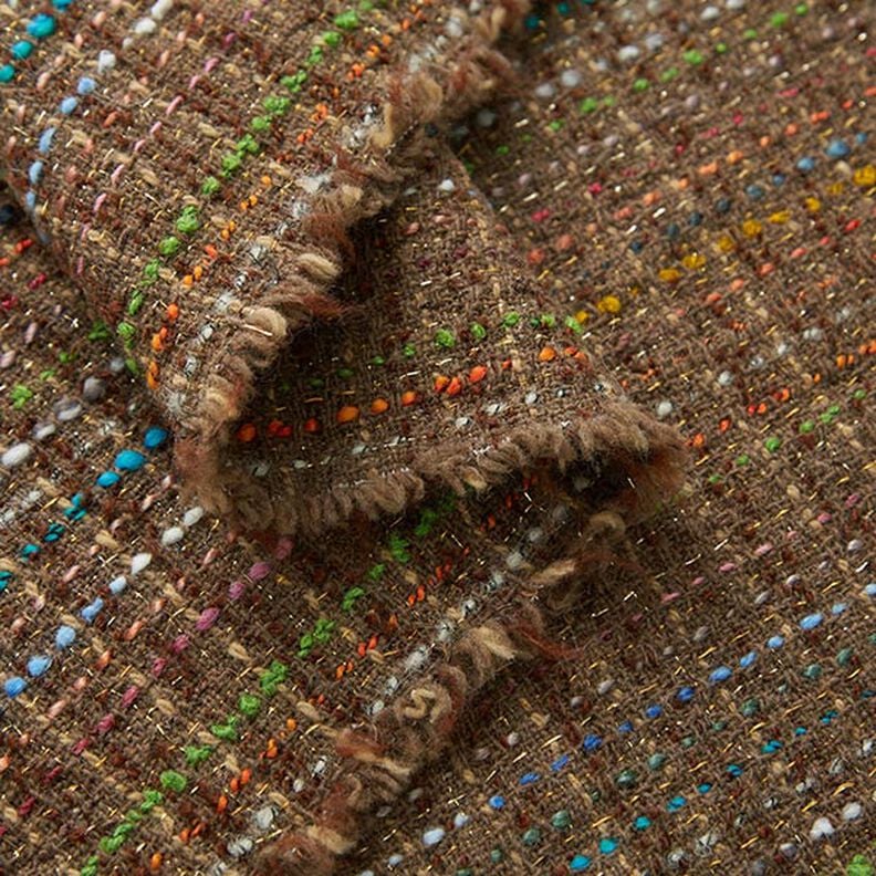 Bouclé schurwolle-blanding kulørte striber og lurex – mellembrun,  image number 3