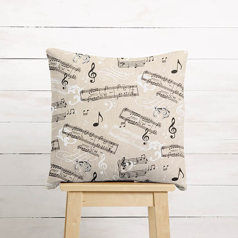 Dekorationsstof Halvpanama musikalsk – sort/natur,  image number 5