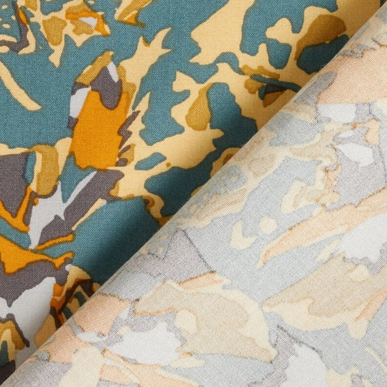 Viskosestof abstrakt blomsterhav – blågran/karrygul,  image number 4