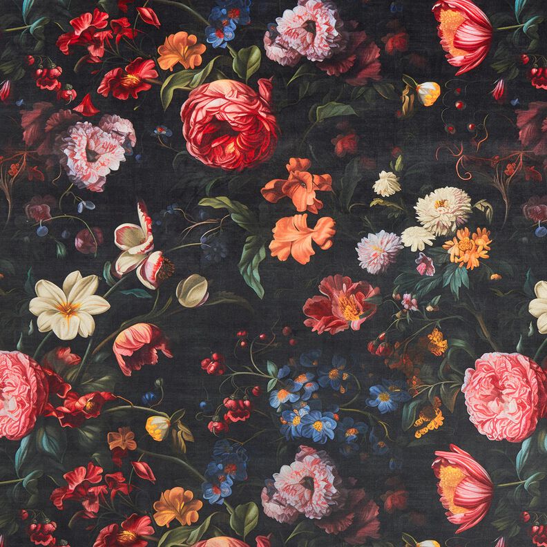 Dekorationsfløjl romantiske blomster – antracit/rosé,  image number 1
