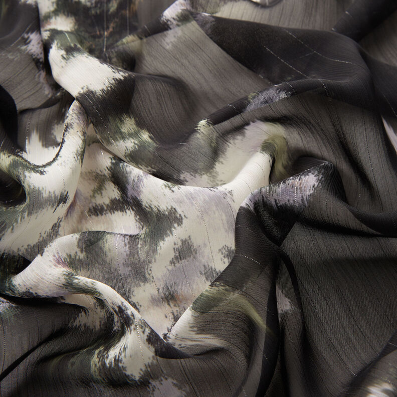 chiffon glitrende nålestriber i batiklook – sort/hvid,  image number 2