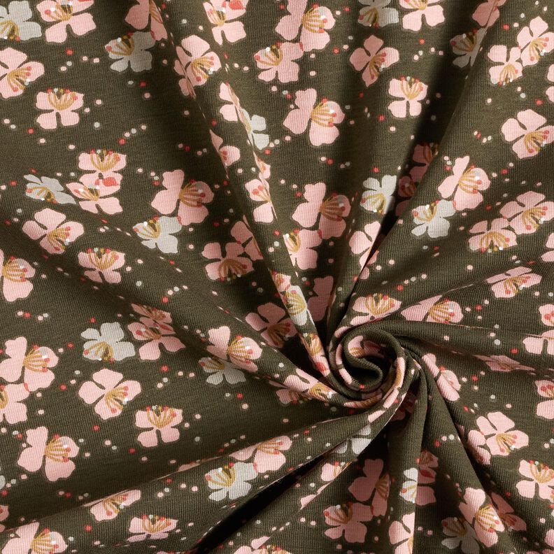 Bomuldsjersey søde små blomster – kaki,  image number 3