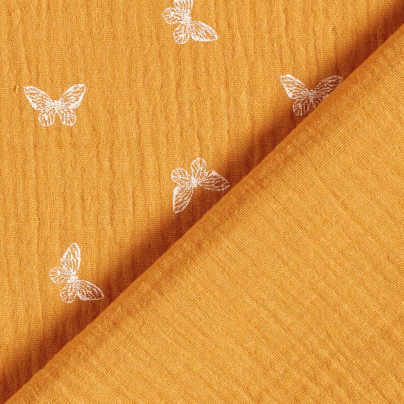 Musselin/Dobbelt-Crincle stof fine sommerfugle – karrygul,  image number 4