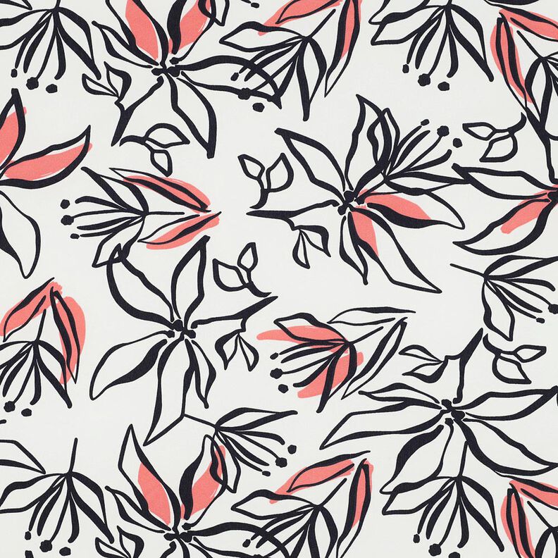 Let stretchstof abstrakte liljer – hvid/hummerfarvet,  image number 1