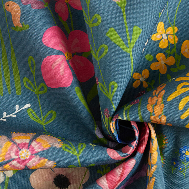 Outdoorstof Canvas kanvas fugle og blomster – stålblå,  image number 3