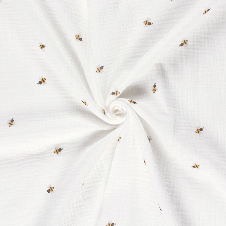 Musselin/Dobbelt-Crincle stof Små bier – uldhvid/guld,  image number 3